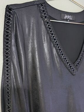 Jeff Gallano Paris Vintage Y2K Edgy Black Sleek Leather Like Whimsigoth Top